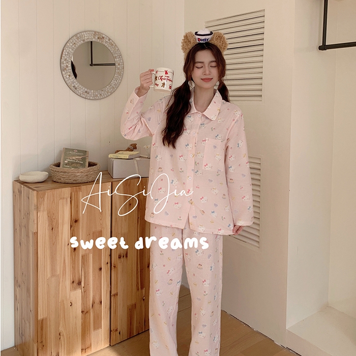 91家纺网 家纺一手货源 找家纺 （总）爱思佳 2026新款全棉双层纱长袖长裤睡衣