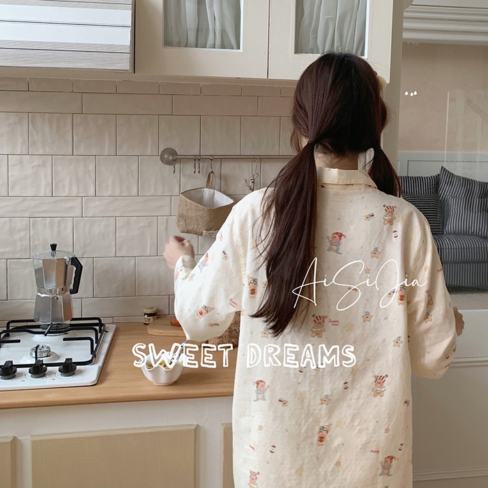 91家纺网 家纺一手货源 找家纺 爱思佳 2026新款全棉双层纱长袖长裤睡衣 星星世界