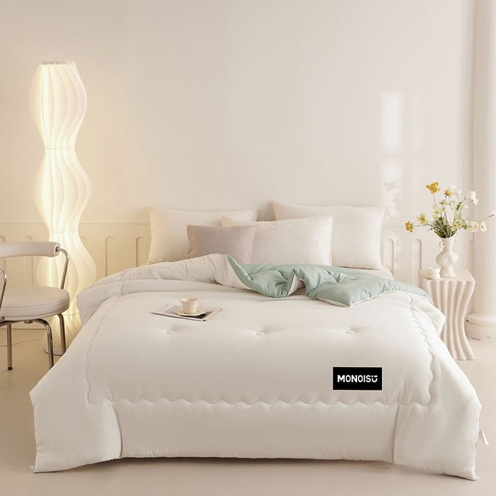 91家纺网 家纺一手货源 找家纺 好尚居 2026新款A类双拼贴标大豆被 米拼蓝