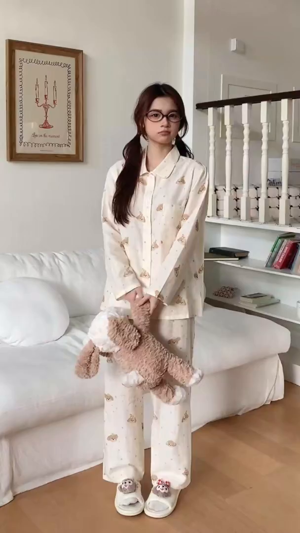 91家纺网 家纺一手货源 找家纺 爱思佳 2026新款全棉双层纱长袖长裤睡衣 智多星