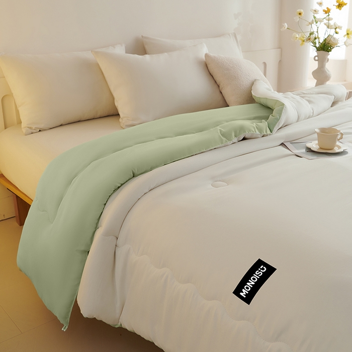 91家纺网 家纺一手货源 找家纺 好尚居 2026新款A类双拼贴标大豆被 米拼绿