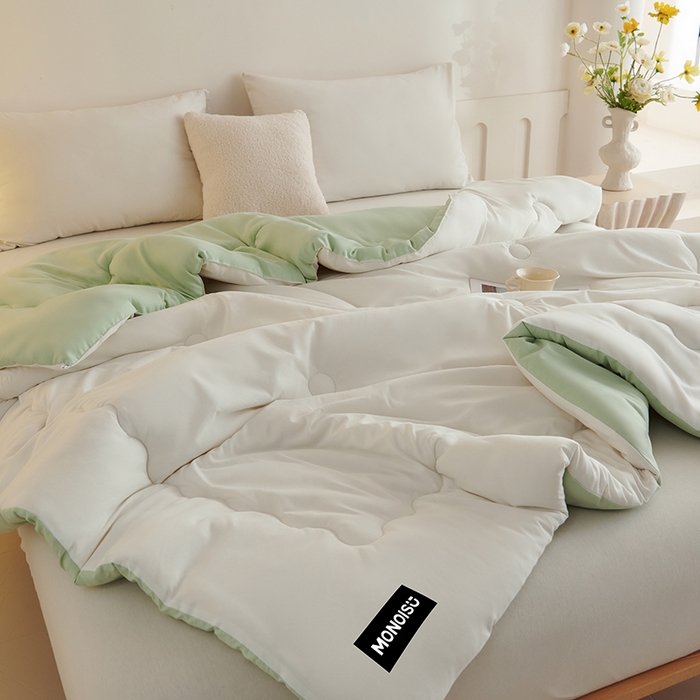 91家纺网 家纺一手货源 找家纺 好尚居 2026新款A类双拼贴标大豆被 米拼绿