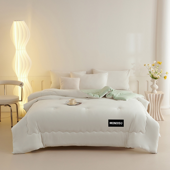 91家纺网 家纺一手货源 找家纺 好尚居 2026新款A类双拼贴标大豆被 米拼绿