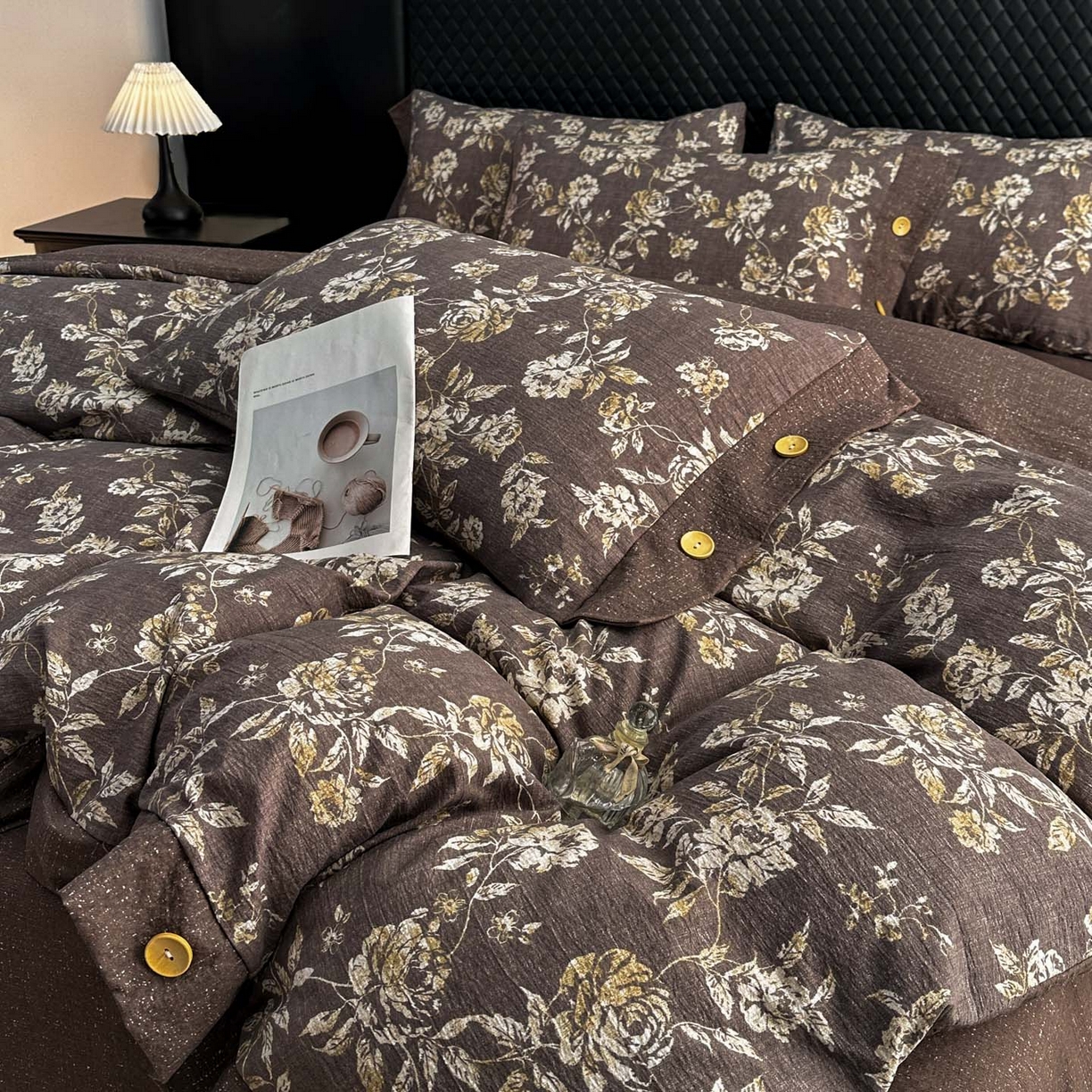 晚爱家纺（原晚安家居） 2026新款加厚双层纱原麻纽扣款四件套 金枝蔓