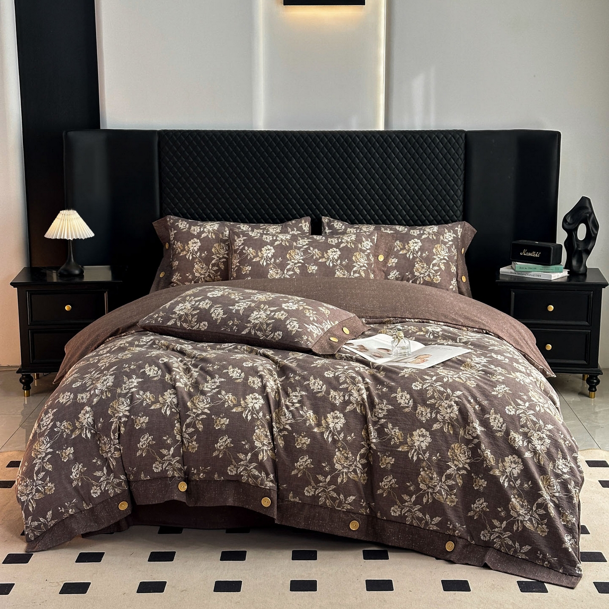 91家纺网 家纺一手货源 找家纺 晚爱家纺（原晚安家居） 2026新款加厚双层纱原麻纽扣款四件套 金枝蔓