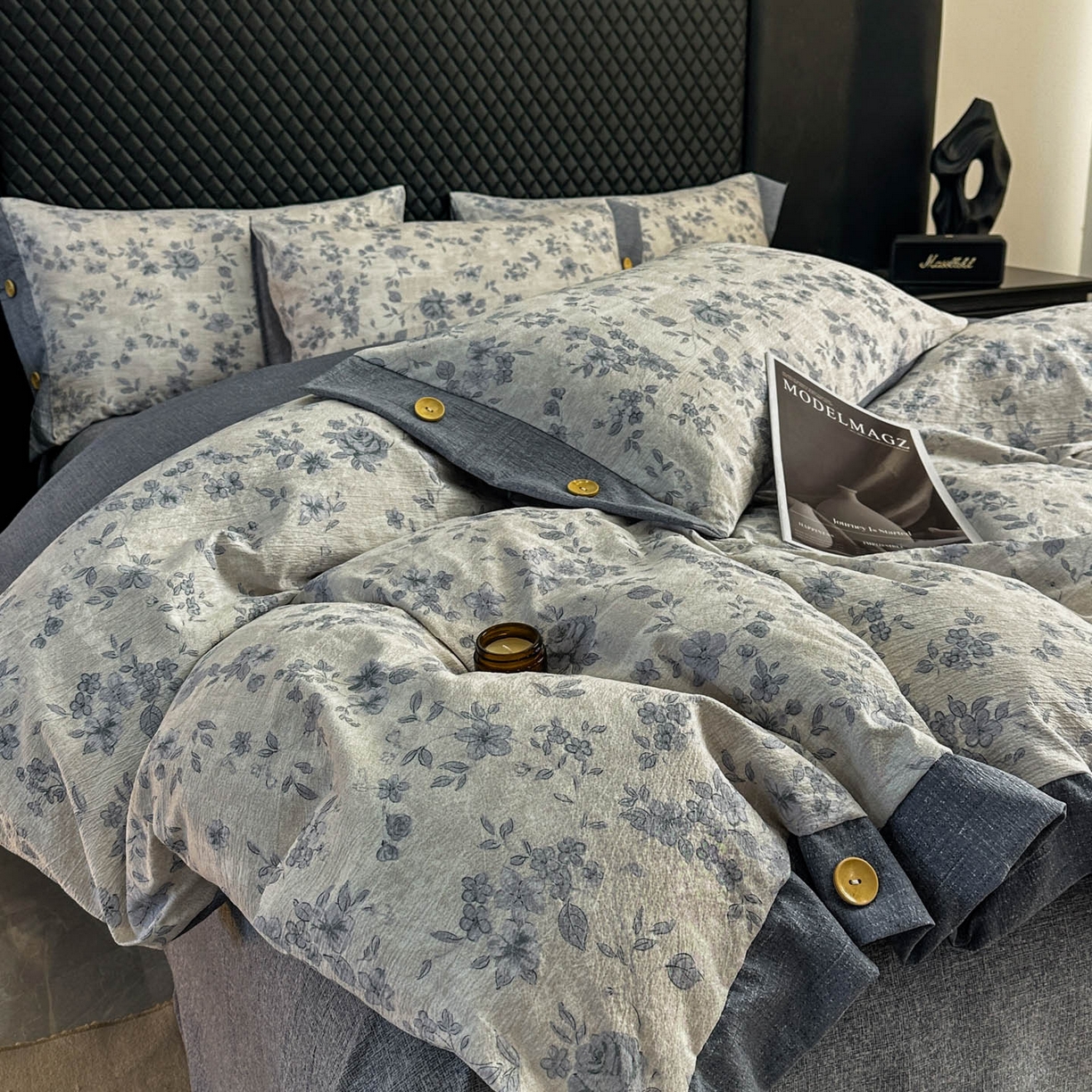 91家纺网 家纺一手货源 找家纺 晚爱家纺（原晚安家居） 2026新款加厚双层纱原麻纽扣款四件套 南阳旧梦