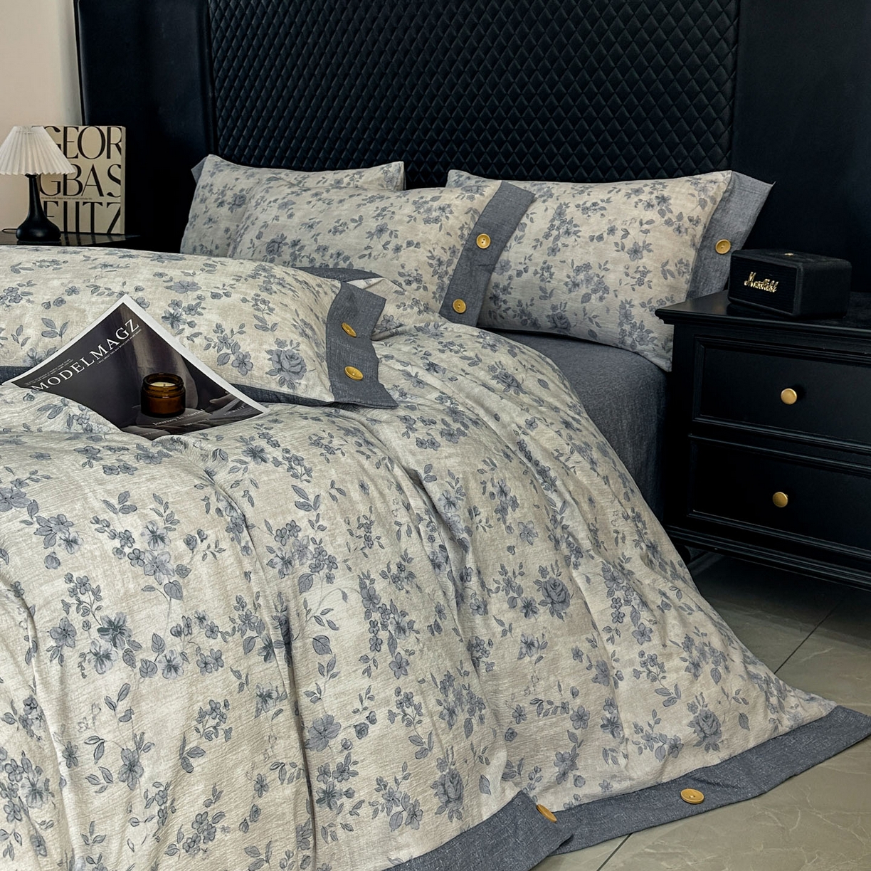 91家纺网 家纺一手货源 找家纺 晚爱家纺（原晚安家居） 2026新款加厚双层纱原麻纽扣款四件套 南阳旧梦