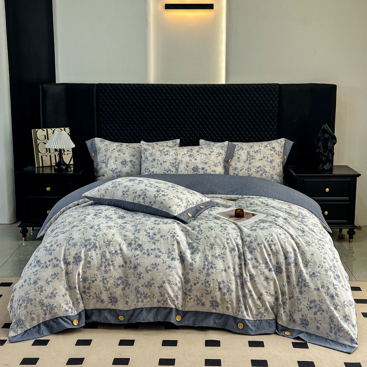 91家纺网 家纺一手货源 找家纺 晚爱家纺（原晚安家居） 2026新款加厚双层纱原麻纽扣款四件套 南阳旧梦