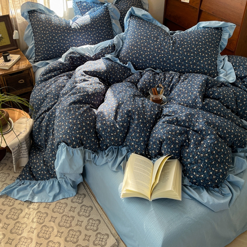 91家纺网 家纺一手货源 找家纺 （总）欣宜家纺 2026新款荷叶花边床上四件套ins风法式少女心被套床单学生宿舍三件套