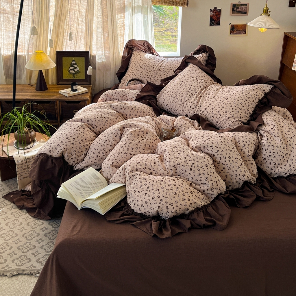 91家纺网 家纺一手货源 找家纺 欣宜家纺 2026新款荷叶花边床上四件套ins风法式少女心被套床单学生宿舍三件套 夜曲