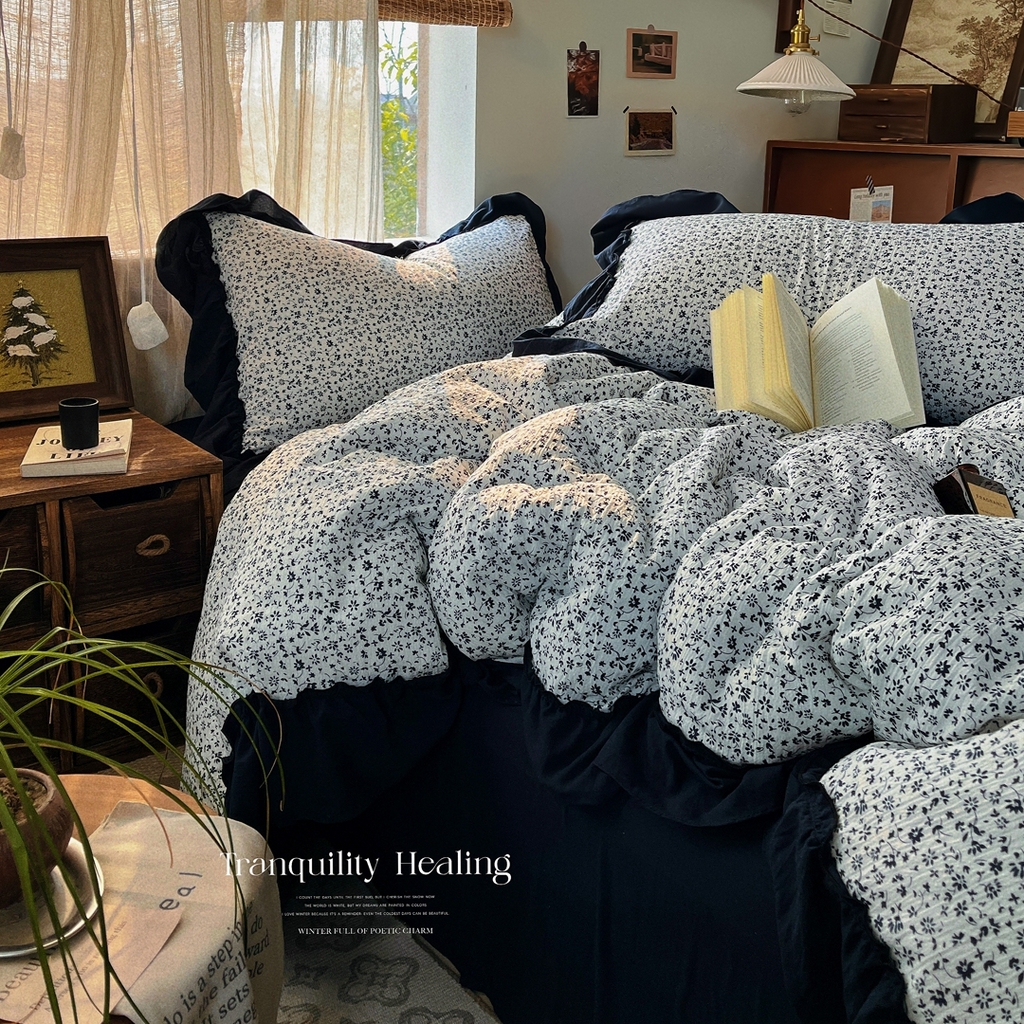 91家纺网 家纺一手货源 找家纺 欣宜家纺 2026新款荷叶花边床上四件套ins风法式少女心被套床单学生宿舍三件套 秘境