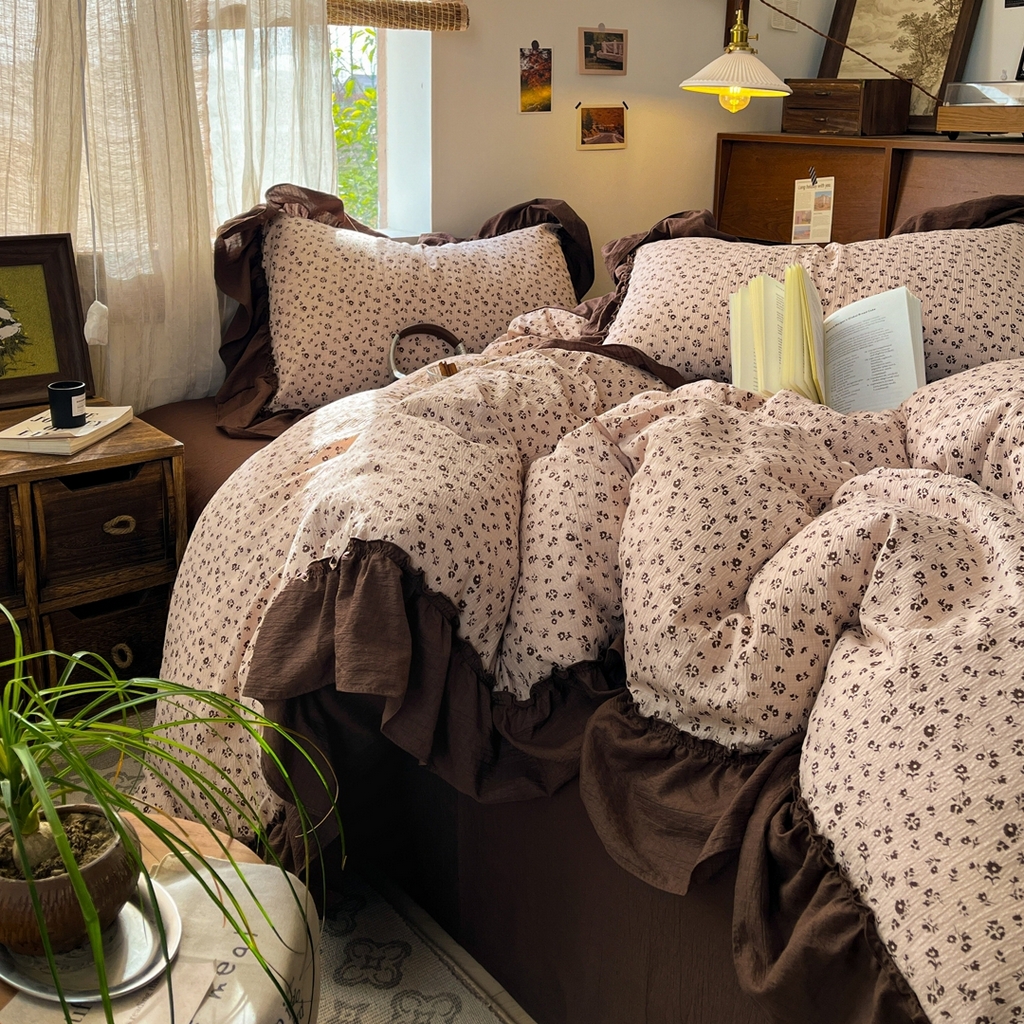 91家纺网 家纺一手货源 找家纺 欣宜家纺 2026新款荷叶花边床上四件套ins风法式少女心被套床单学生宿舍三件套 夜曲