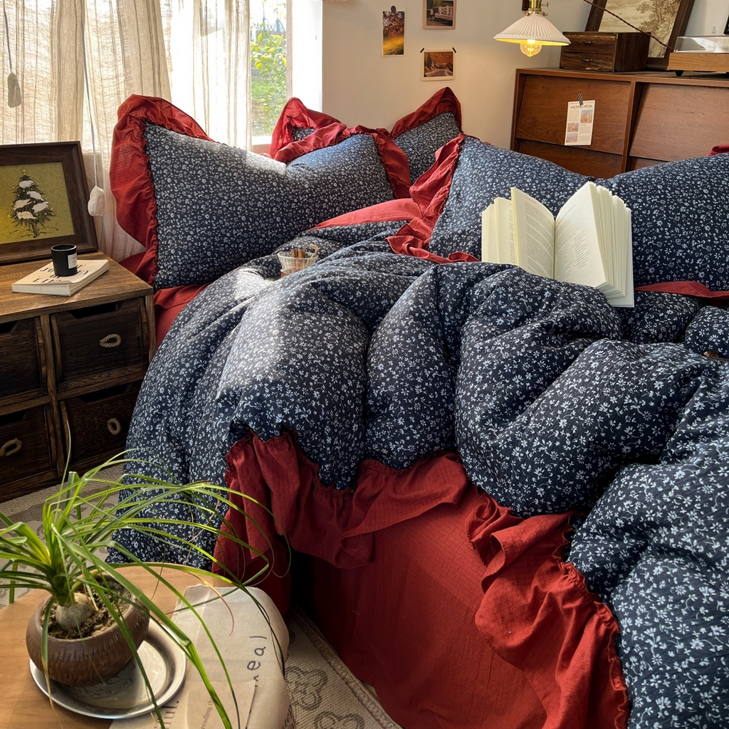 91家纺网 家纺一手货源 找家纺 欣宜家纺 2026新款荷叶花边床上四件套ins风法式少女心被套床单学生宿舍三件套 莫奈