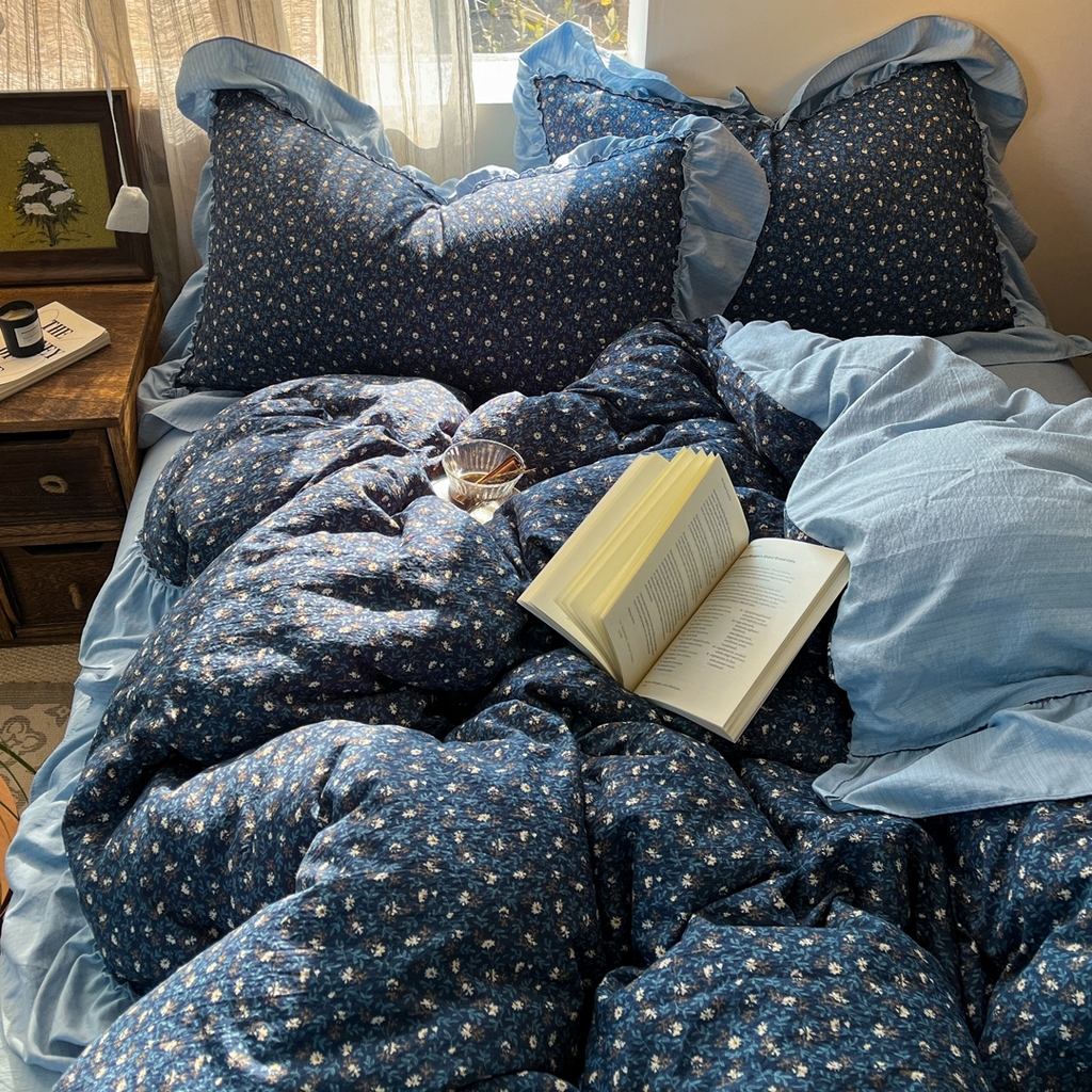 91家纺网 家纺一手货源 找家纺 欣宜家纺 2026新款荷叶花边床上四件套ins风法式少女心被套床单学生宿舍三件套 碧月