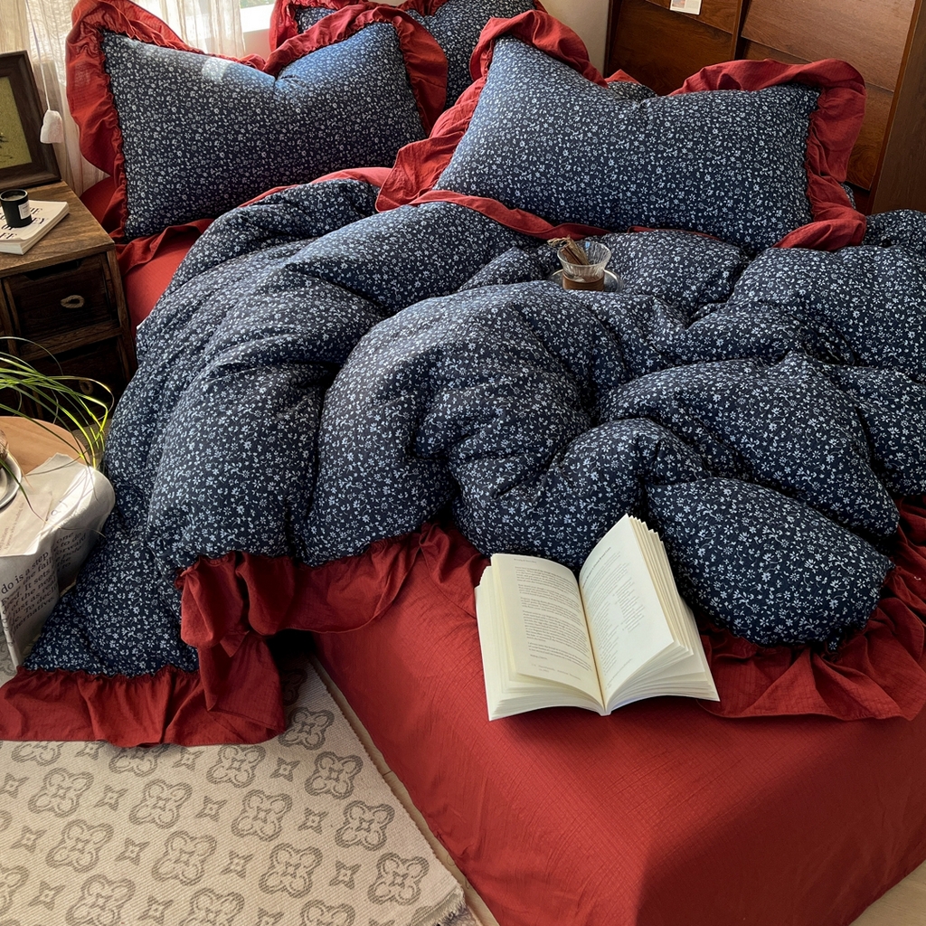 91家纺网 家纺一手货源 找家纺 欣宜家纺 2026新款荷叶花边床上四件套ins风法式少女心被套床单学生宿舍三件套 莫奈