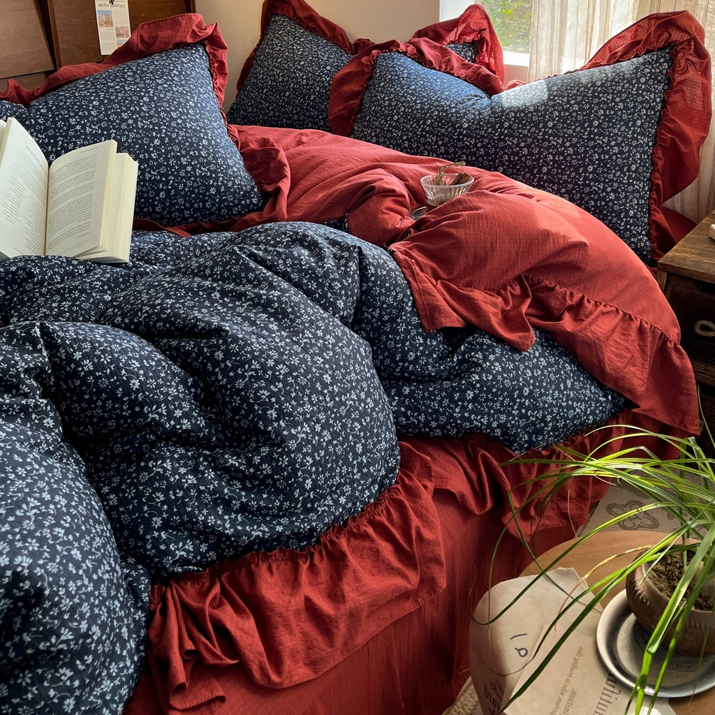 91家纺网 家纺一手货源 找家纺 欣宜家纺 2026新款荷叶花边床上四件套ins风法式少女心被套床单学生宿舍三件套 莫奈