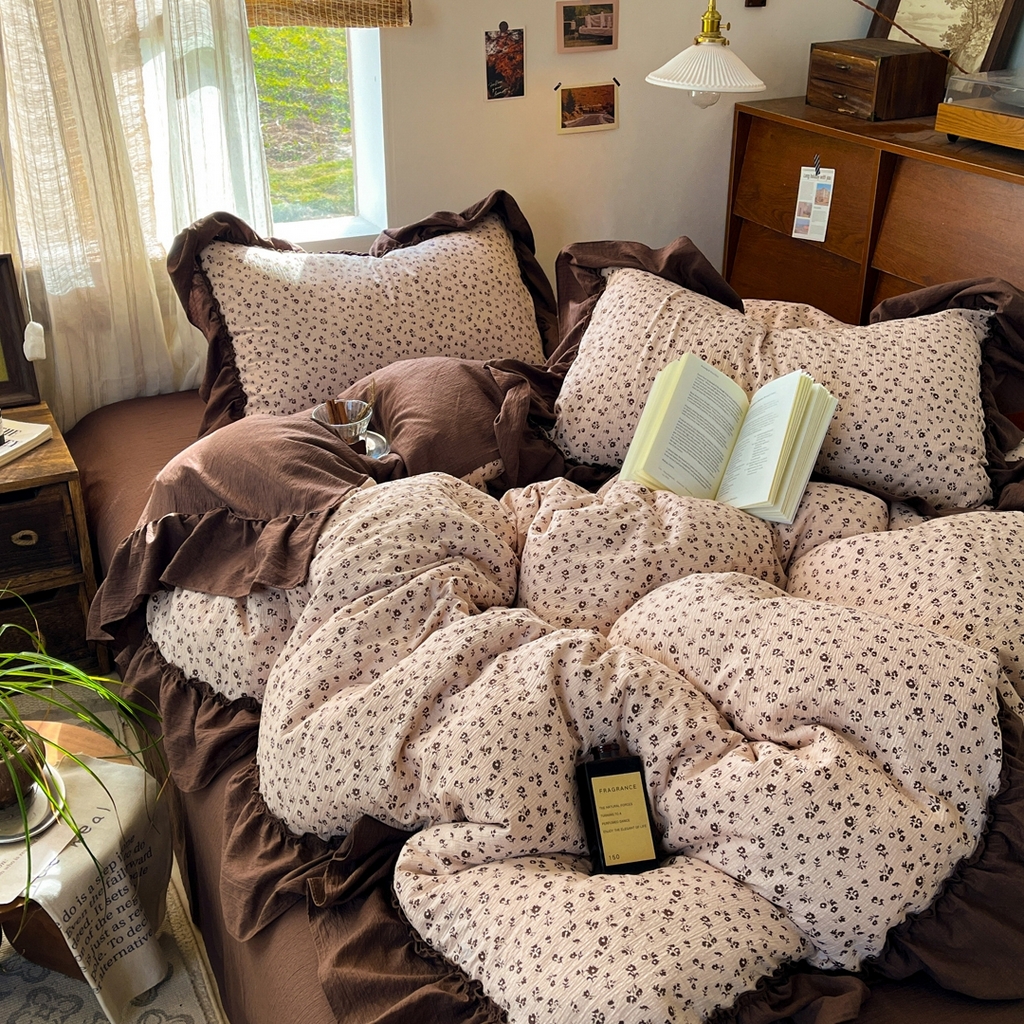 91家纺网 家纺一手货源 找家纺 欣宜家纺 2026新款荷叶花边床上四件套ins风法式少女心被套床单学生宿舍三件套 夜曲