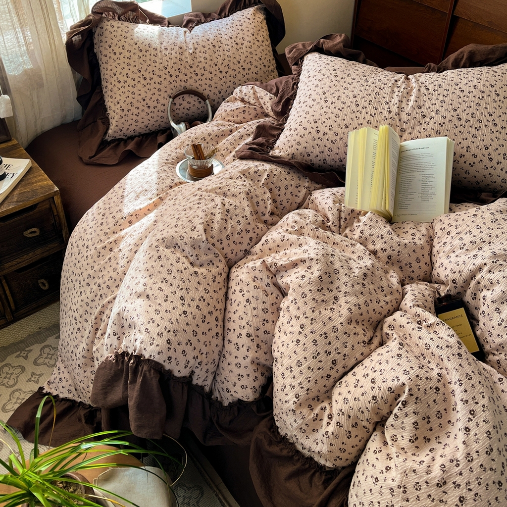 91家纺网 家纺一手货源 找家纺 欣宜家纺 2026新款荷叶花边床上四件套ins风法式少女心被套床单学生宿舍三件套 夜曲