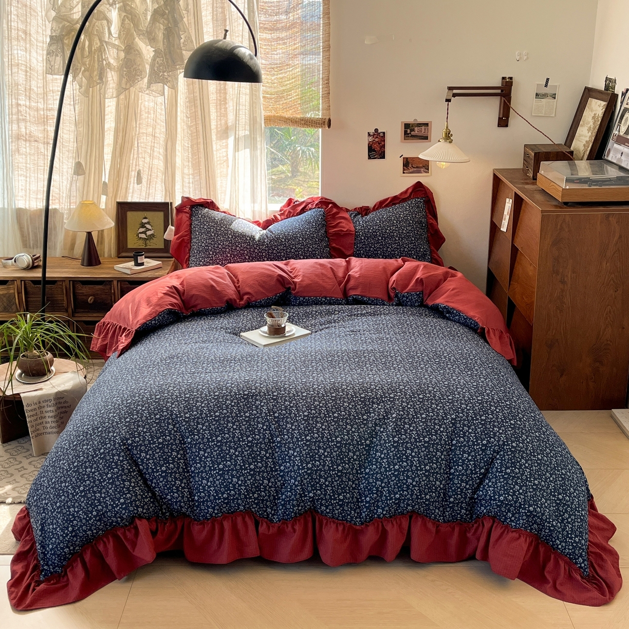 91家纺网 家纺一手货源 找家纺 欣宜家纺 2026新款荷叶花边床上四件套ins风法式少女心被套床单学生宿舍三件套 莫奈