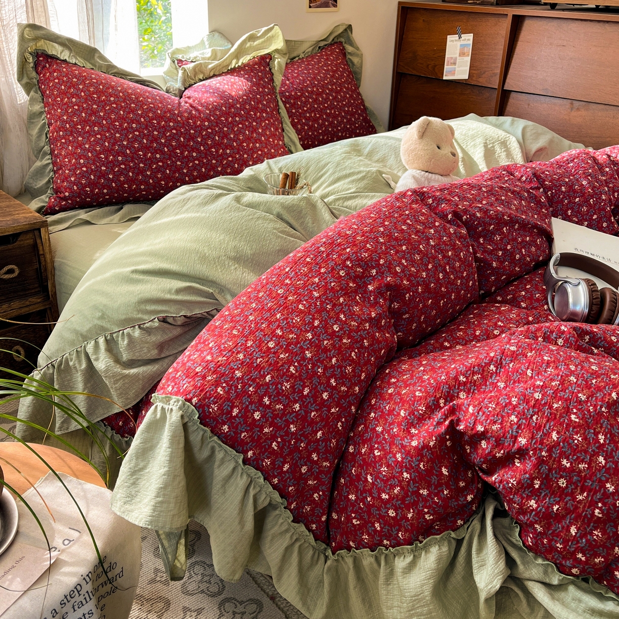 91家纺网 家纺一手货源 找家纺 欣宜家纺 2026新款荷叶花边床上四件套ins风法式少女心被套床单学生宿舍三件套 秋野