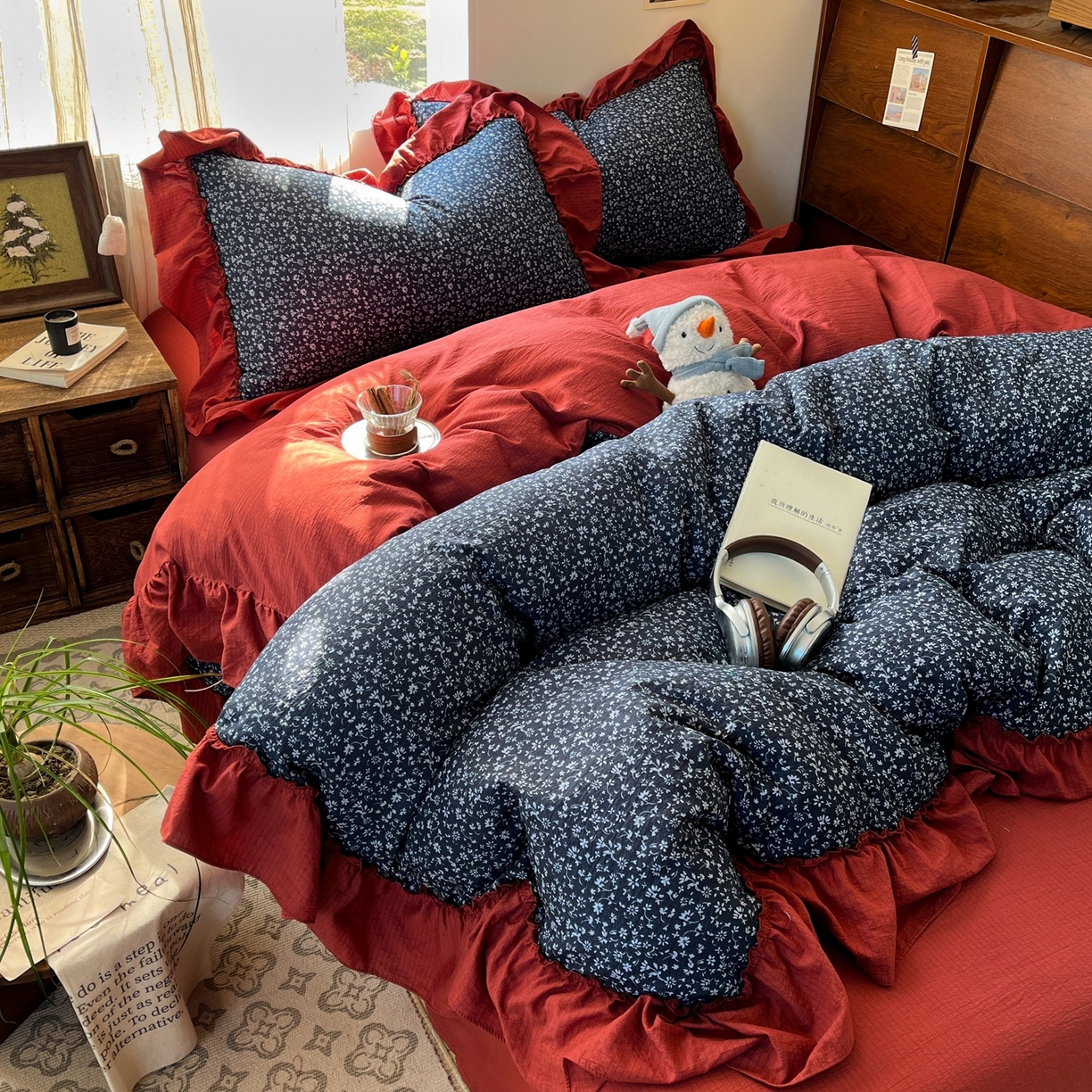 91家纺网 家纺一手货源 找家纺 欣宜家纺 2026新款荷叶花边床上四件套ins风法式少女心被套床单学生宿舍三件套 莫奈