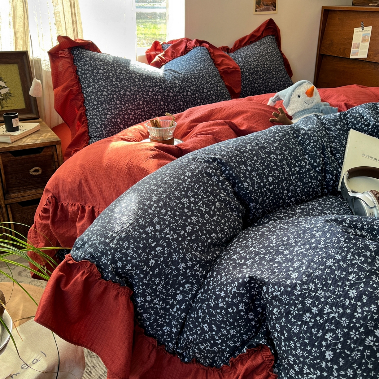 91家纺网 家纺一手货源 找家纺 欣宜家纺 2026新款荷叶花边床上四件套ins风法式少女心被套床单学生宿舍三件套 莫奈