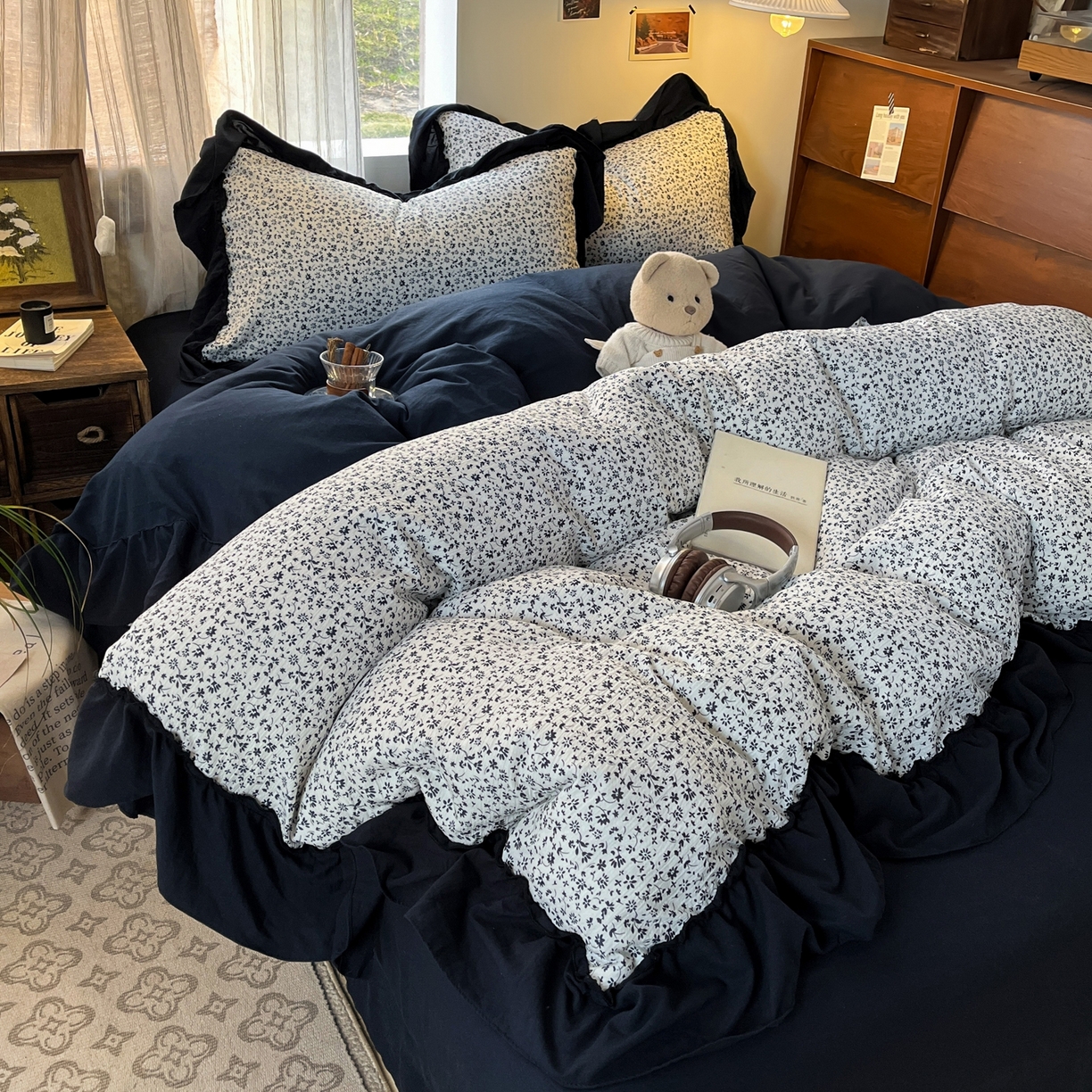 91家纺网 家纺一手货源 找家纺 欣宜家纺 2026新款荷叶花边床上四件套ins风法式少女心被套床单学生宿舍三件套 秘境