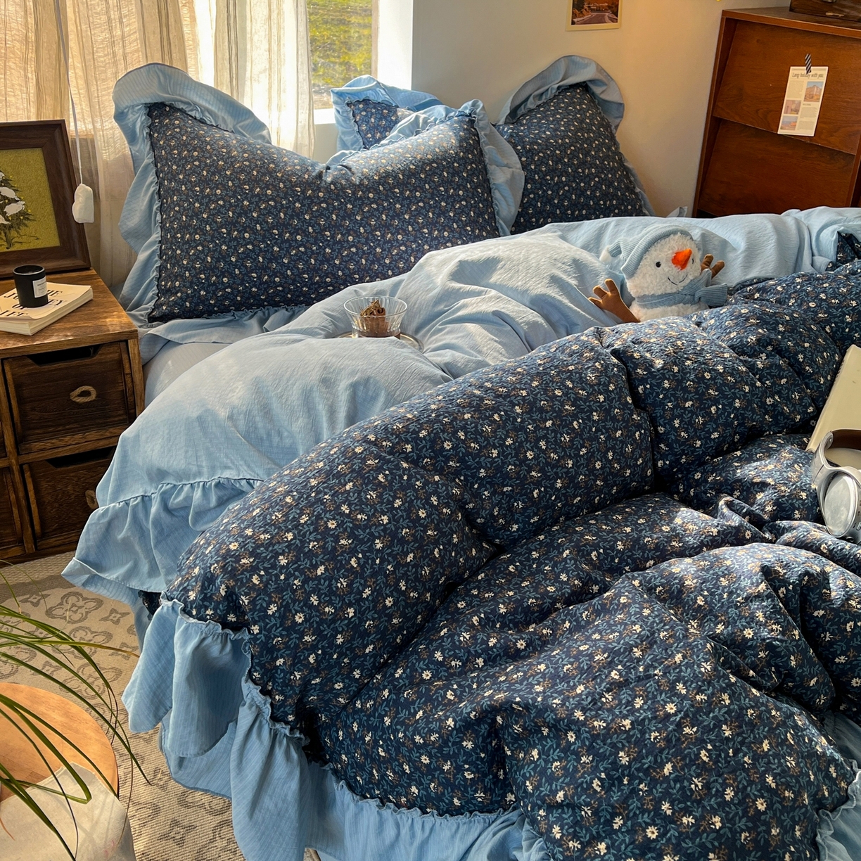 欣宜家纺 2026新款荷叶花边床上四件套ins风法式少女心被套床单学生宿舍三件套 碧月