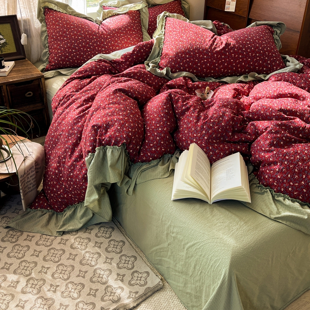 91家纺网 家纺一手货源 找家纺 欣宜家纺 2026新款荷叶花边床上四件套ins风法式少女心被套床单学生宿舍三件套 秋野