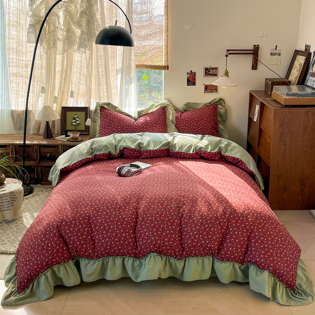 91家纺网 家纺一手货源 找家纺 欣宜家纺 2026新款荷叶花边床上四件套ins风法式少女心被套床单学生宿舍三件套 秋野