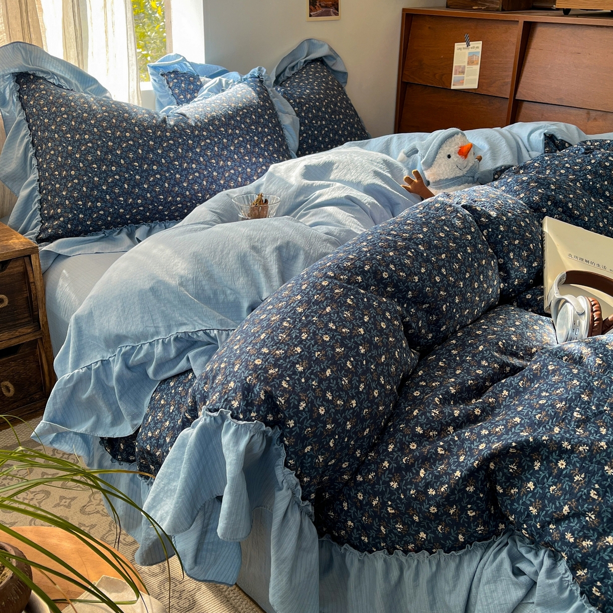 91家纺网 家纺一手货源 找家纺 欣宜家纺 2026新款荷叶花边床上四件套ins风法式少女心被套床单学生宿舍三件套 碧月