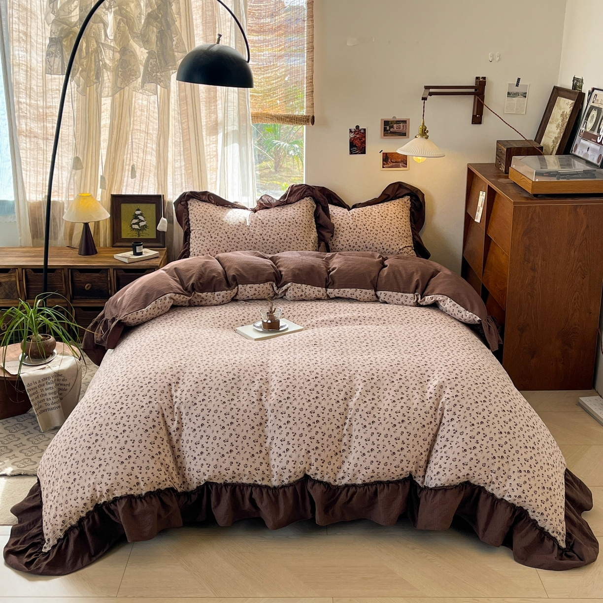 91家纺网 家纺一手货源 找家纺 欣宜家纺 2026新款荷叶花边床上四件套ins风法式少女心被套床单学生宿舍三件套 夜曲