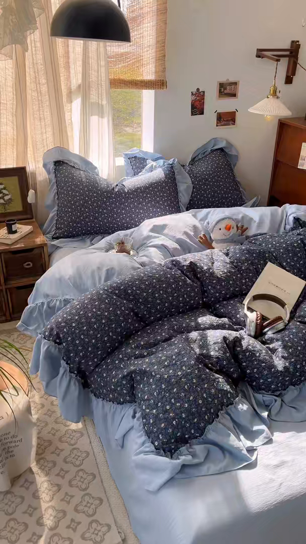 91家纺网 家纺一手货源 找家纺 （总）欣宜家纺 2026新款荷叶花边床上四件套ins风法式少女心被套床单学生宿舍三件套