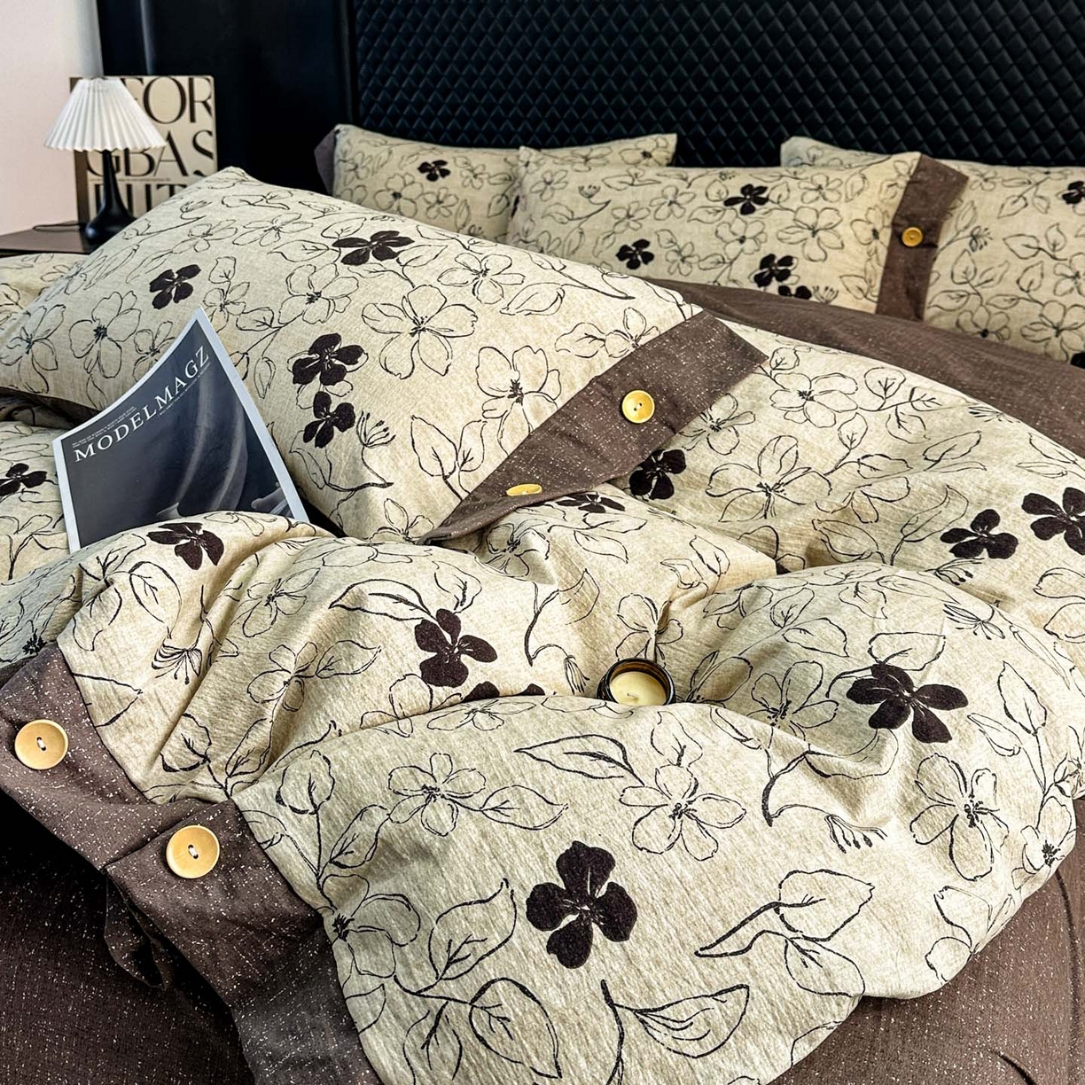 晚爱家纺（原晚安家居） 2026新款加厚双层纱原麻纽扣款四件套 约定咖