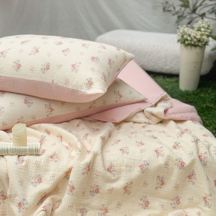 91家纺网 家纺一手货源 找家纺 木楌家居 2026年新款全棉皱皱纱夏被夏凉被空调被夏被四件套 舒窈