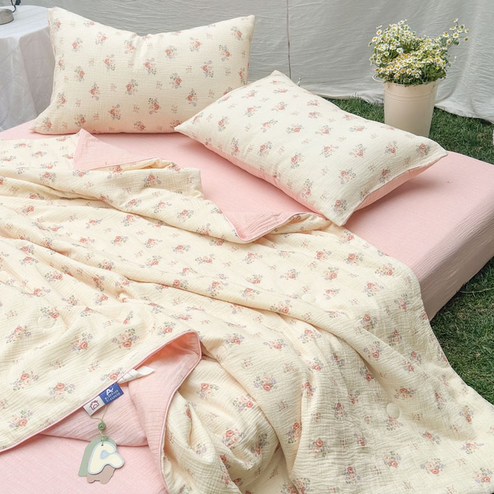 91家纺网 家纺一手货源 找家纺 木楌家居 2026年新款全棉皱皱纱夏被夏凉被空调被夏被四件套 舒窈