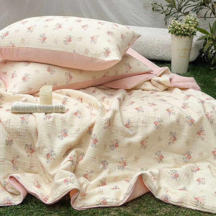 91家纺网 家纺一手货源 找家纺 木楌家居 2026年新款全棉皱皱纱夏被夏凉被空调被夏被四件套 舒窈