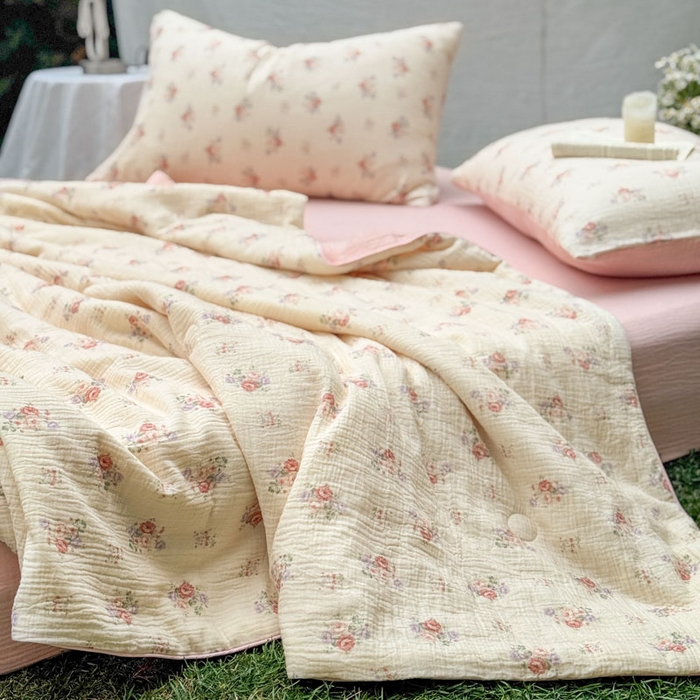 91家纺网 家纺一手货源 找家纺 木楌家居 2026年新款全棉皱皱纱夏被夏凉被空调被夏被四件套 舒窈