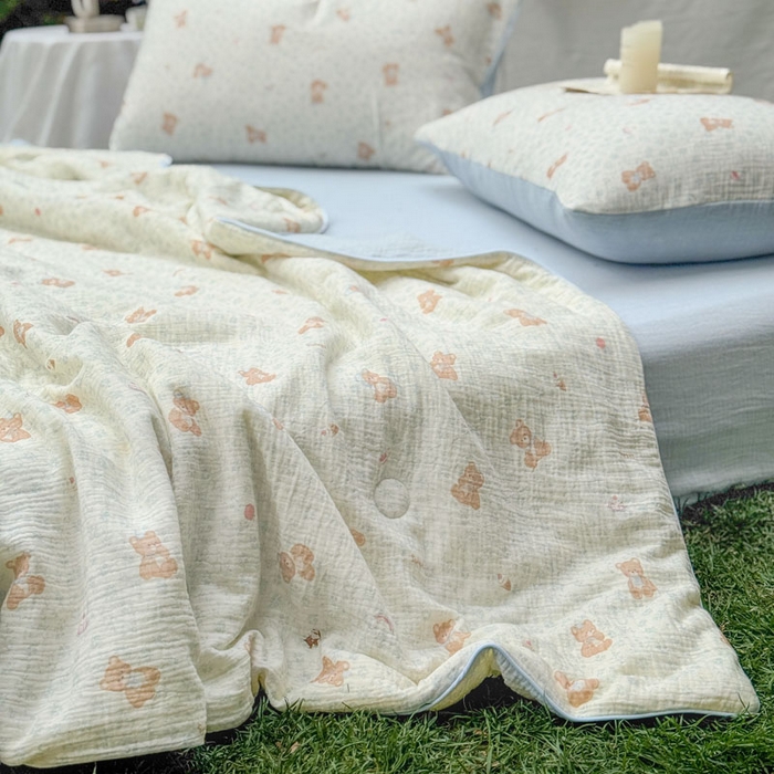 91家纺网 家纺一手货源 找家纺 木楌家居 2026年新款全棉皱皱纱夏被夏凉被空调被夏被四件套 乔木