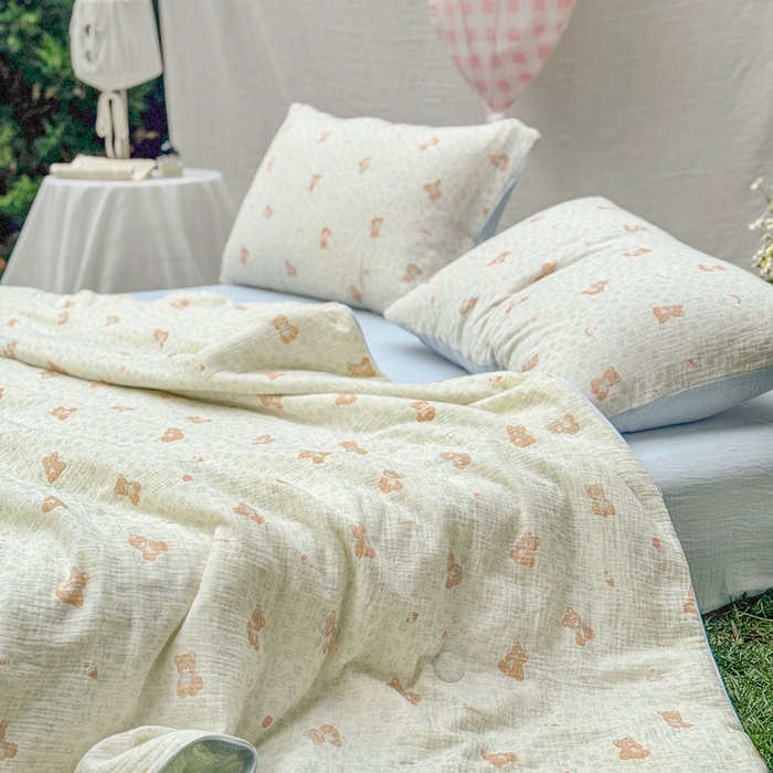 91家纺网 家纺一手货源 找家纺 木楌家居 2026年新款全棉皱皱纱夏被夏凉被空调被夏被四件套 乔木