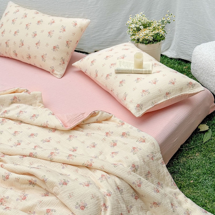 91家纺网 家纺一手货源 找家纺 木楌家居 2026年新款全棉皱皱纱夏被夏凉被空调被夏被四件套 舒窈