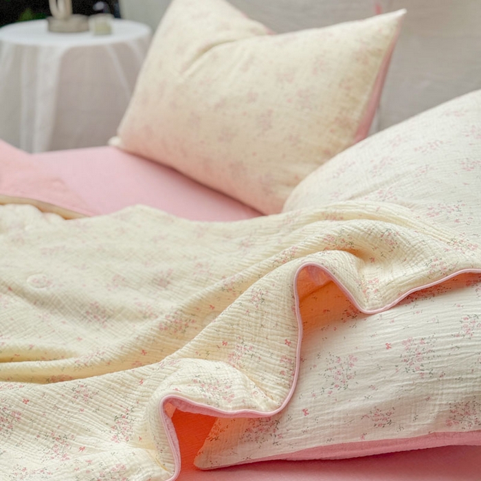 91家纺网 家纺一手货源 找家纺 木楌家居 2026年新款全棉皱皱纱夏被夏凉被空调被夏被四件套 采盈