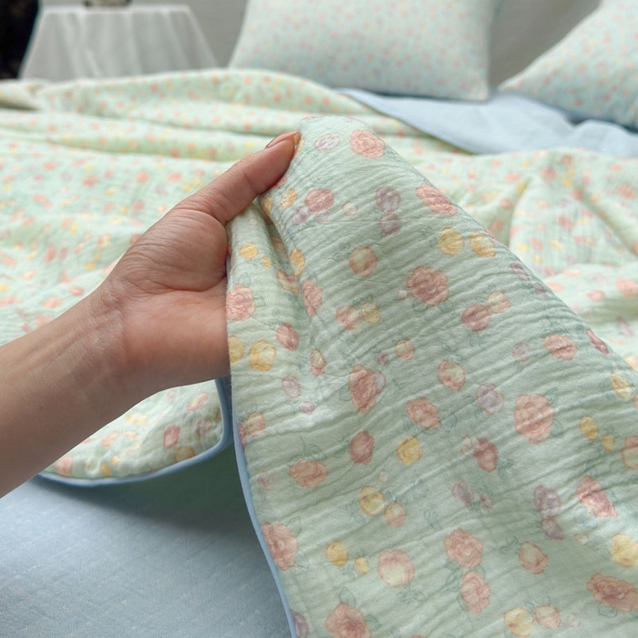 91家纺网 家纺一手货源 找家纺 木楌家居 2026年新款全棉皱皱纱夏被夏凉被空调被夏被四件套 汐言