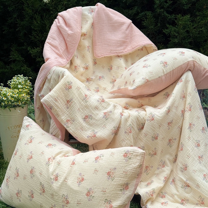 91家纺网 家纺一手货源 找家纺 木楌家居 2026年新款全棉皱皱纱夏被夏凉被空调被夏被四件套 舒窈