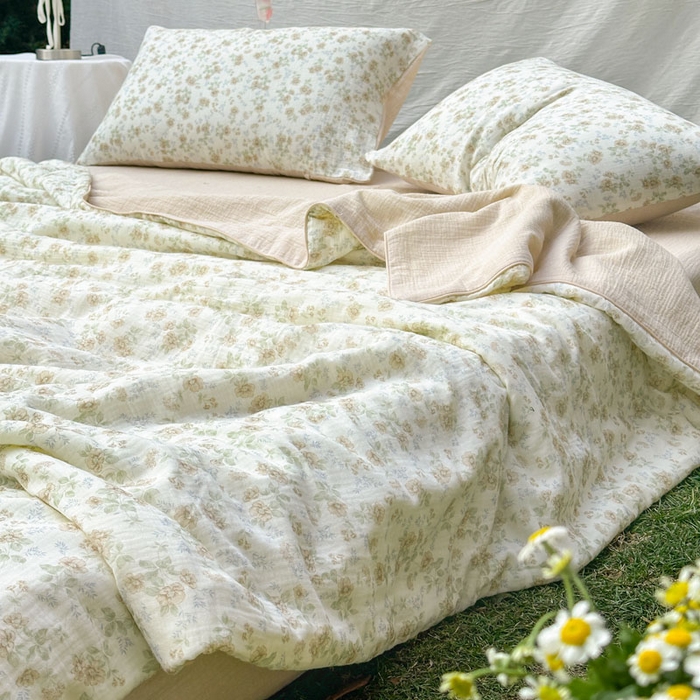 木楌家居 2026年新款全棉皱皱纱夏被夏凉被空调被夏被四件套 茉白