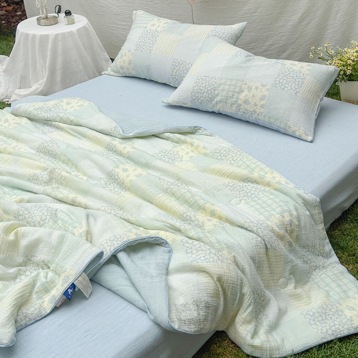 91家纺网 家纺一手货源 找家纺 木楌家居 2026年新款全棉皱皱纱夏被夏凉被空调被夏被四件套 百福-兰