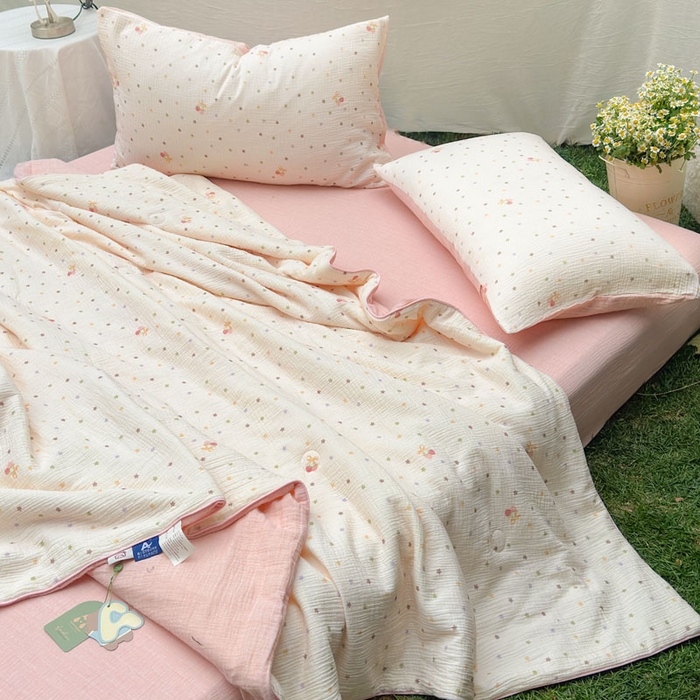 91家纺网 家纺一手货源 找家纺 木楌家居 2026年新款全棉皱皱纱夏被夏凉被空调被夏被四件套 芯萝