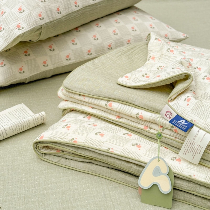 91家纺网 家纺一手货源 找家纺 木楌家居 2026年新款全棉皱皱纱夏被夏凉被空调被夏被四件套 芮瑶