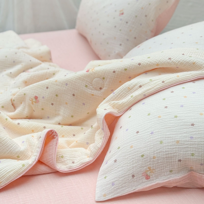 91家纺网 家纺一手货源 找家纺 木楌家居 2026年新款全棉皱皱纱夏被夏凉被空调被夏被四件套 芯萝