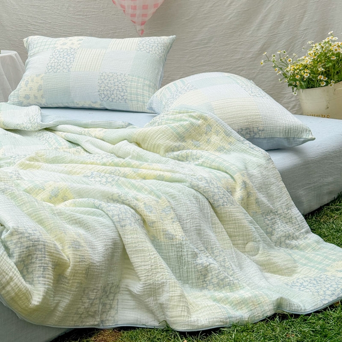 91家纺网 家纺一手货源 找家纺 木楌家居 2026年新款全棉皱皱纱夏被夏凉被空调被夏被四件套 百福-兰